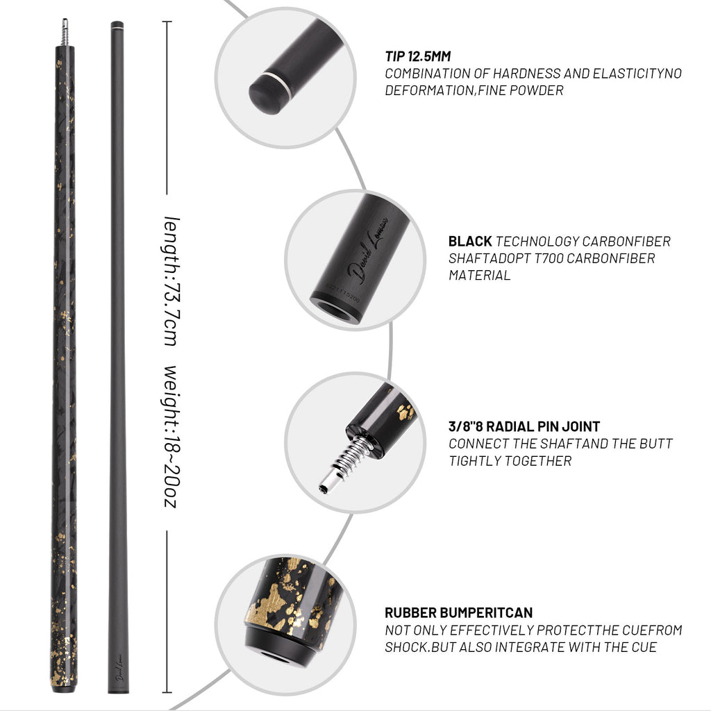 David Loman Cue Stick Carbon Fiber Billiard Stick Gold tin foil All carbon fiber，Professional carbon fiber pool cue