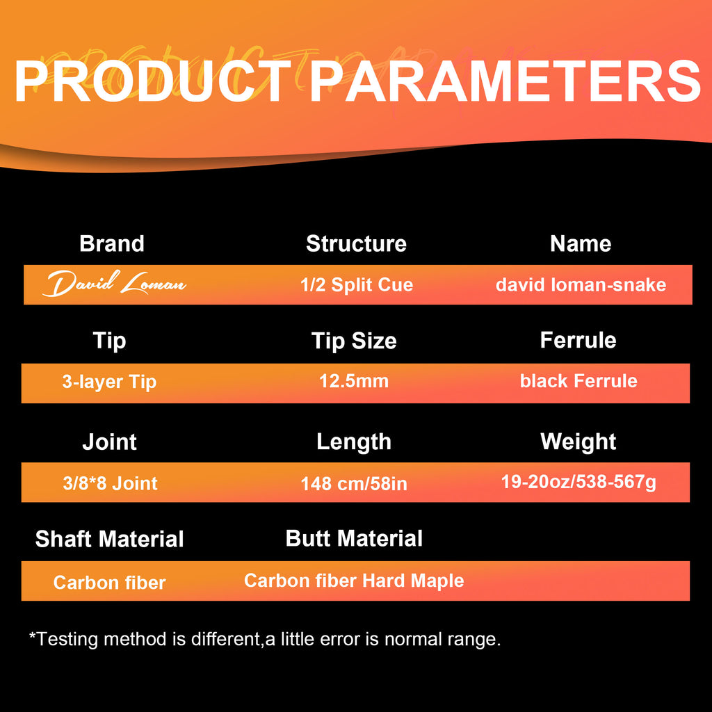 DAVID LOMAN High quality products designed with advanced snake pattern series carbon fiber pool cue