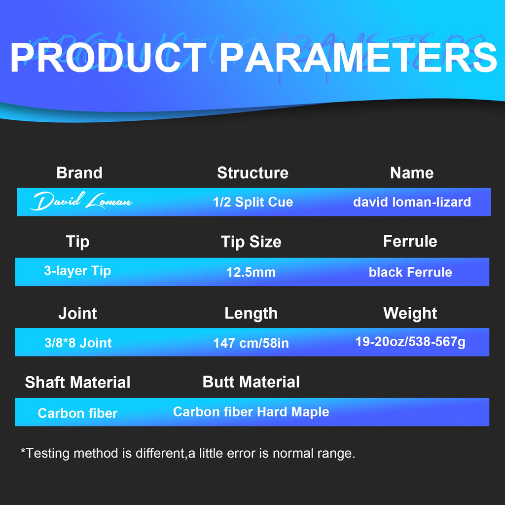 DAVID LOMAN Bird eyed lizard pattern carbon fiber pool cue 58" Black Carbon Billiard Pool Cue Stick Black technology