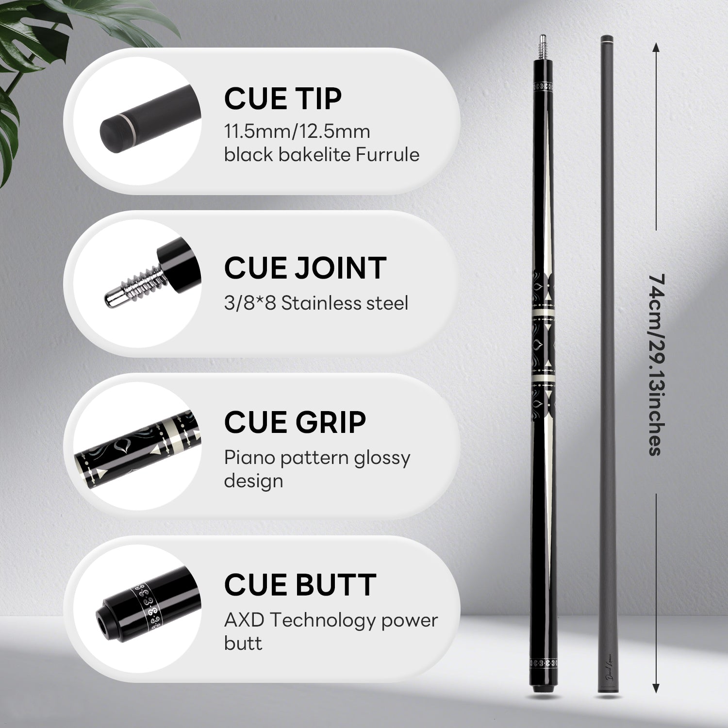 DAVID LOMAN Carbon Fiber Pool Cue 58 inches ,3/8 * 8-Pin Joint 11.5mm、12.5mm，19oz/19.5oz