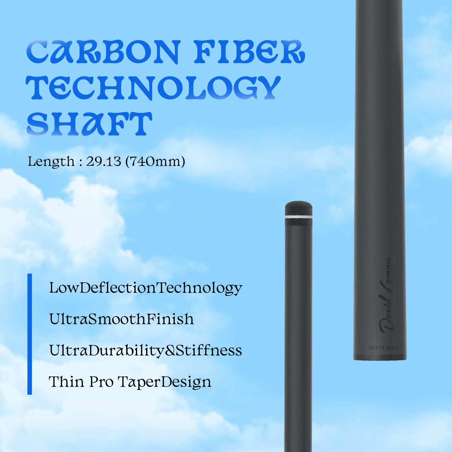 David Loman Carbon fiber billiard cue stick, Professional billiard cue,100% Carbon fiber ,bule sky