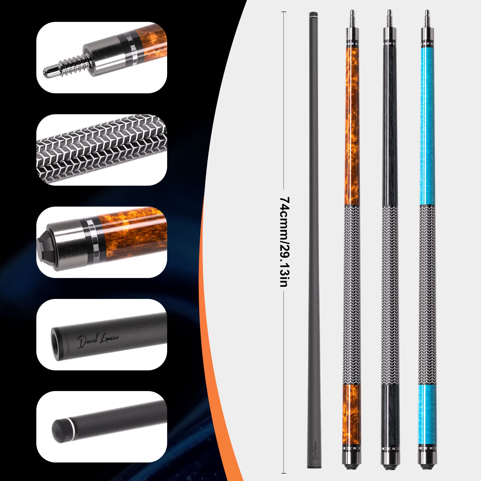 DAVID LOMAN High quality products designed with advanced snake pattern series carbon fiber pool cue