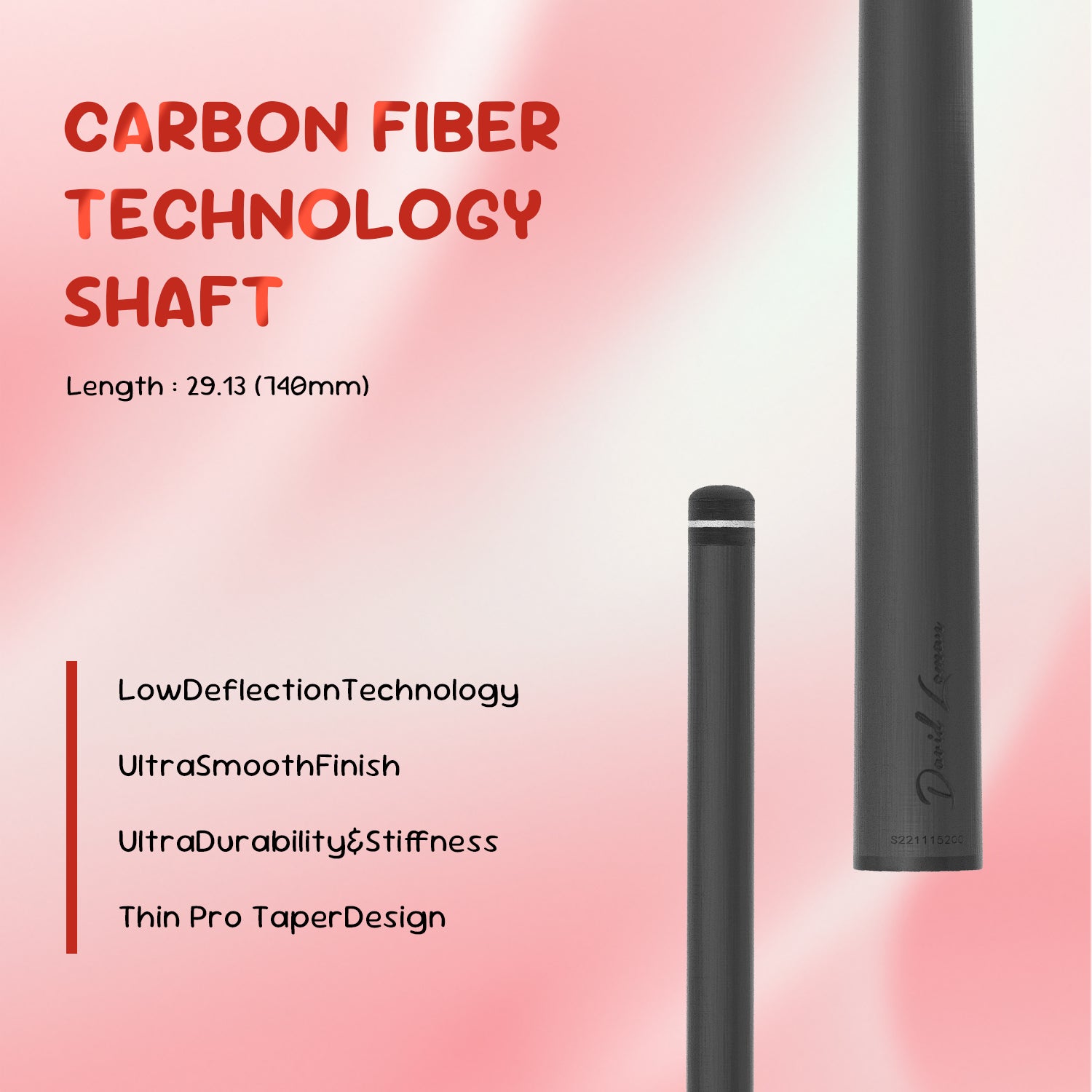 David Loman Carbon fiber billiard cue stick, Professional billiard cue,100% Carbon fiber ,3/8*8 Joint ,pink pig