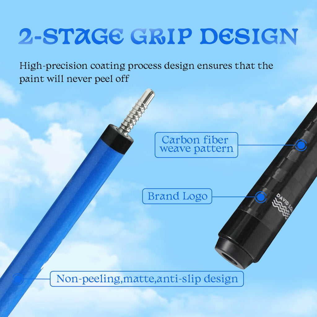 David Loman Carbon fiber billiard cue stick, Professional billiard cue,100% Carbon fiber ,bule sky