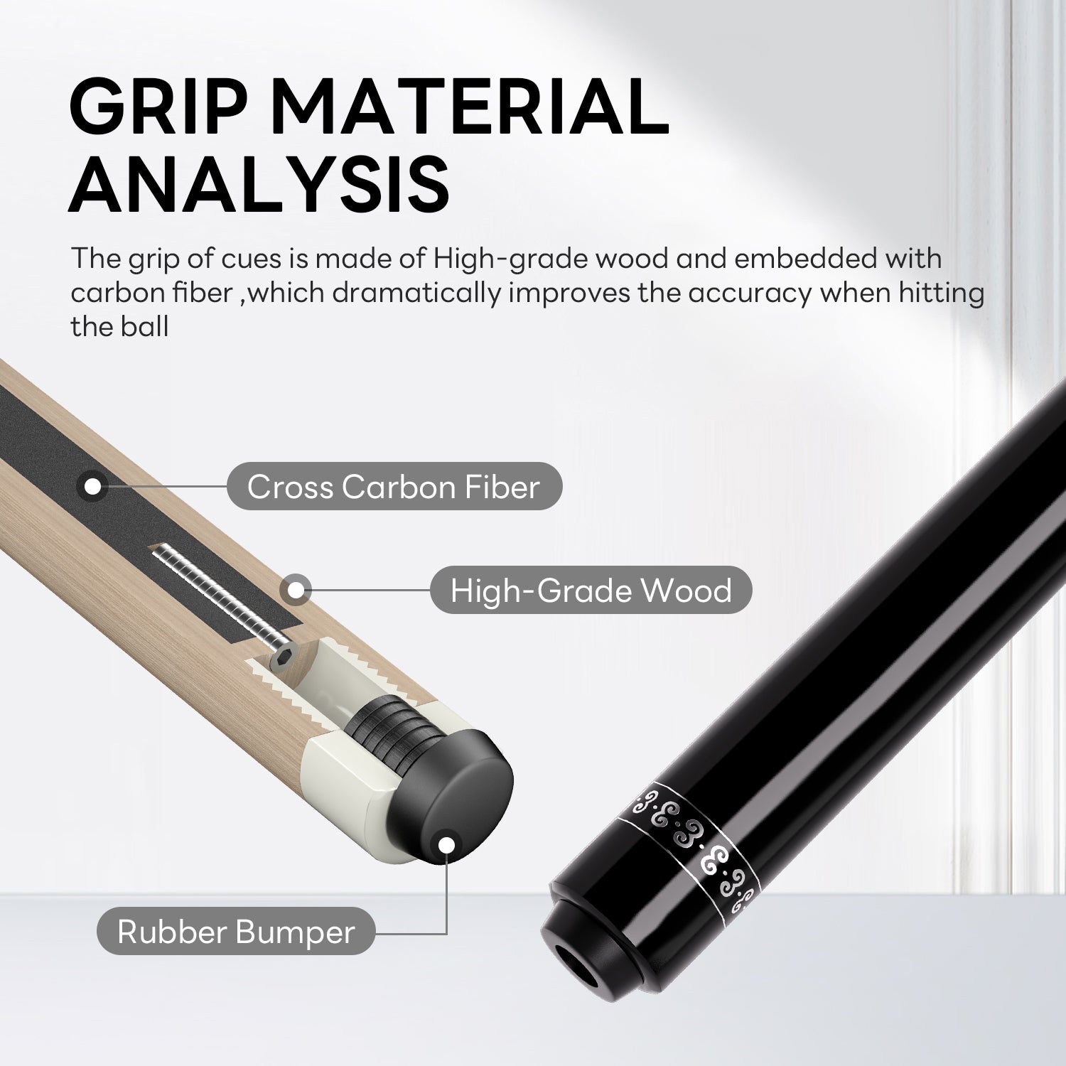 DAVID LOMAN Carbon Fiber Pool Cue 58 inches ,3/8 * 8-Pin Joint 11.5mm、12.5mm，19oz/19.5oz