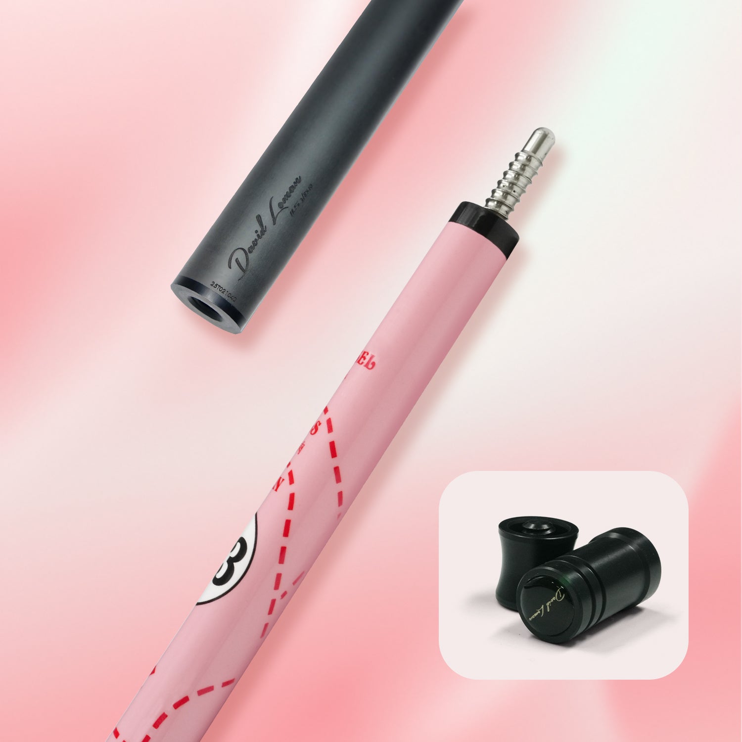 David Loman Carbon fiber billiard cue stick, Professional billiard cue,100% Carbon fiber ,3/8*8 Joint ,pink pig