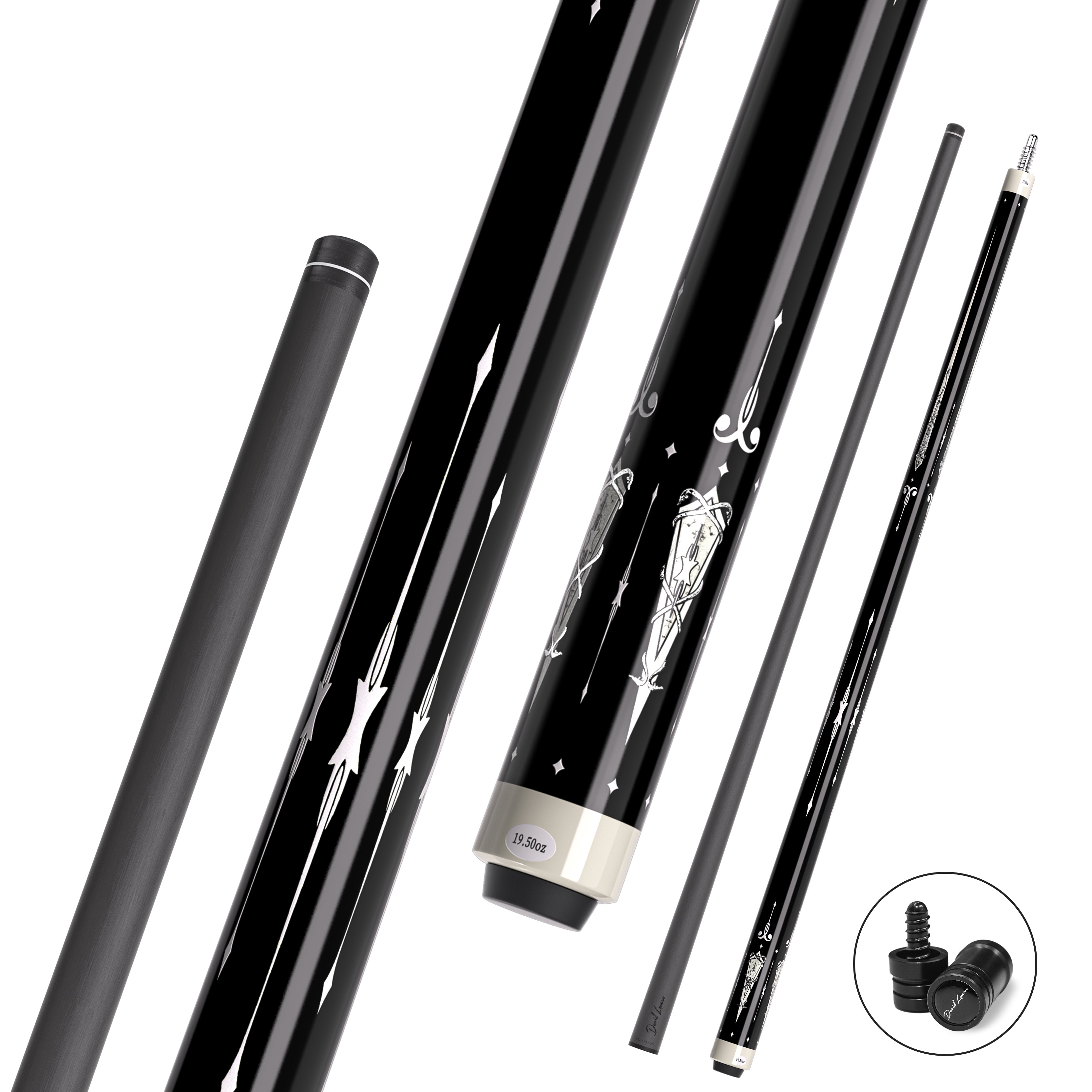 DAVID LOMAN Carbon Fiber Pool Cue 58 inches ,3/8 * 8-Pin Joint 11.5mm、12.5mm，19oz/19.5oz