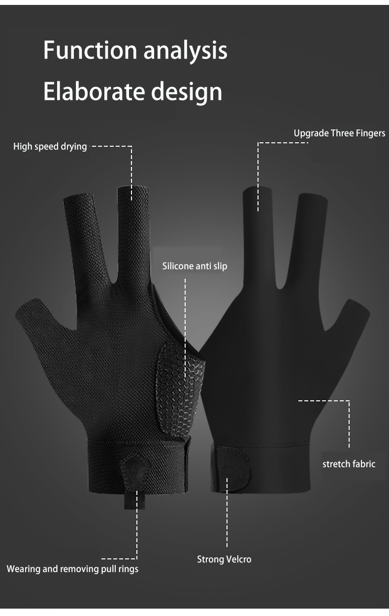 Professional billiards cue gloves Anti slip sweat absorbing breathable pool cue gloves