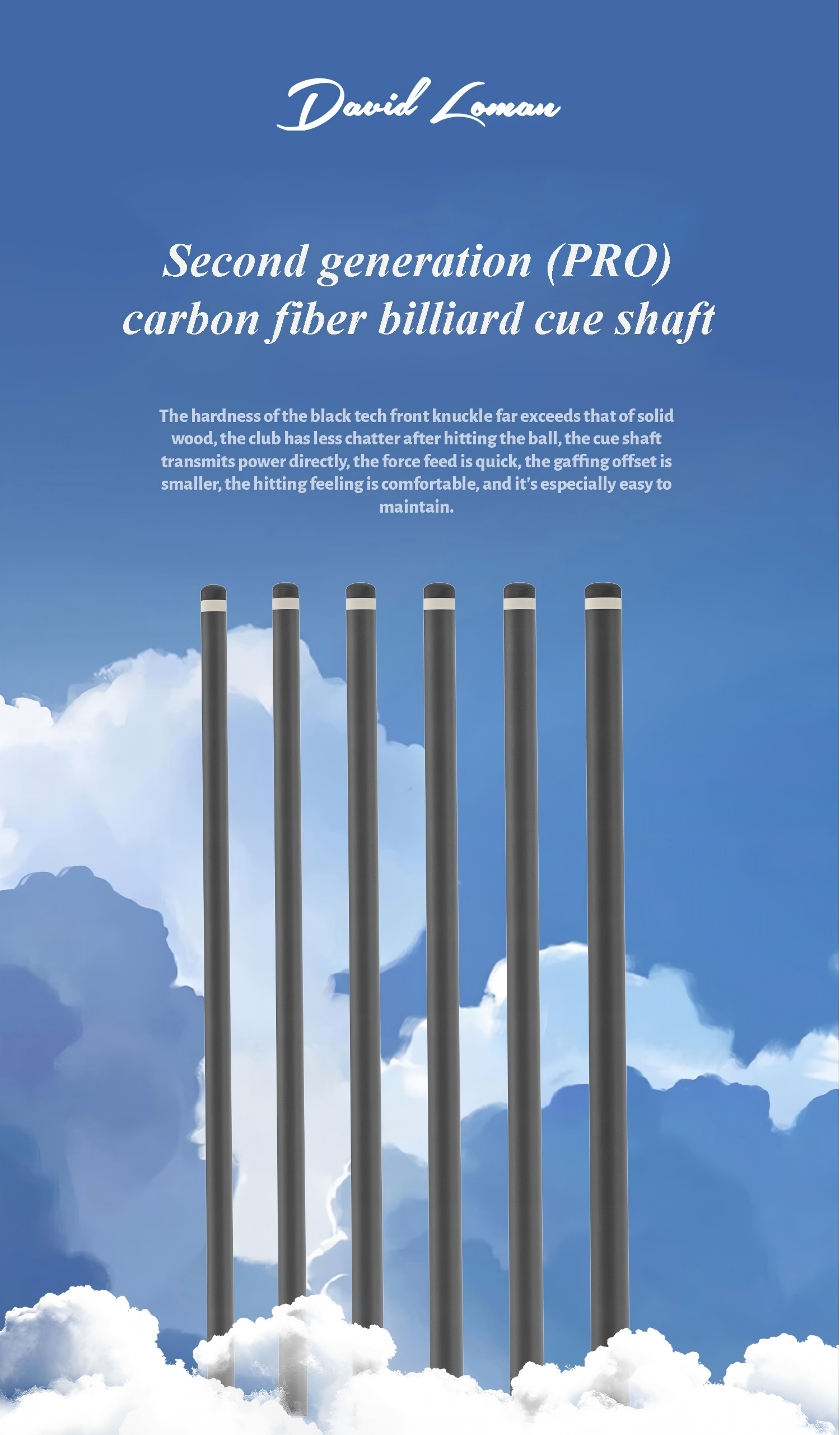 David Loman PRO Version Carbon Fiber Professional billiards cue shaft acceleration taper juma ferrule With silencing foam