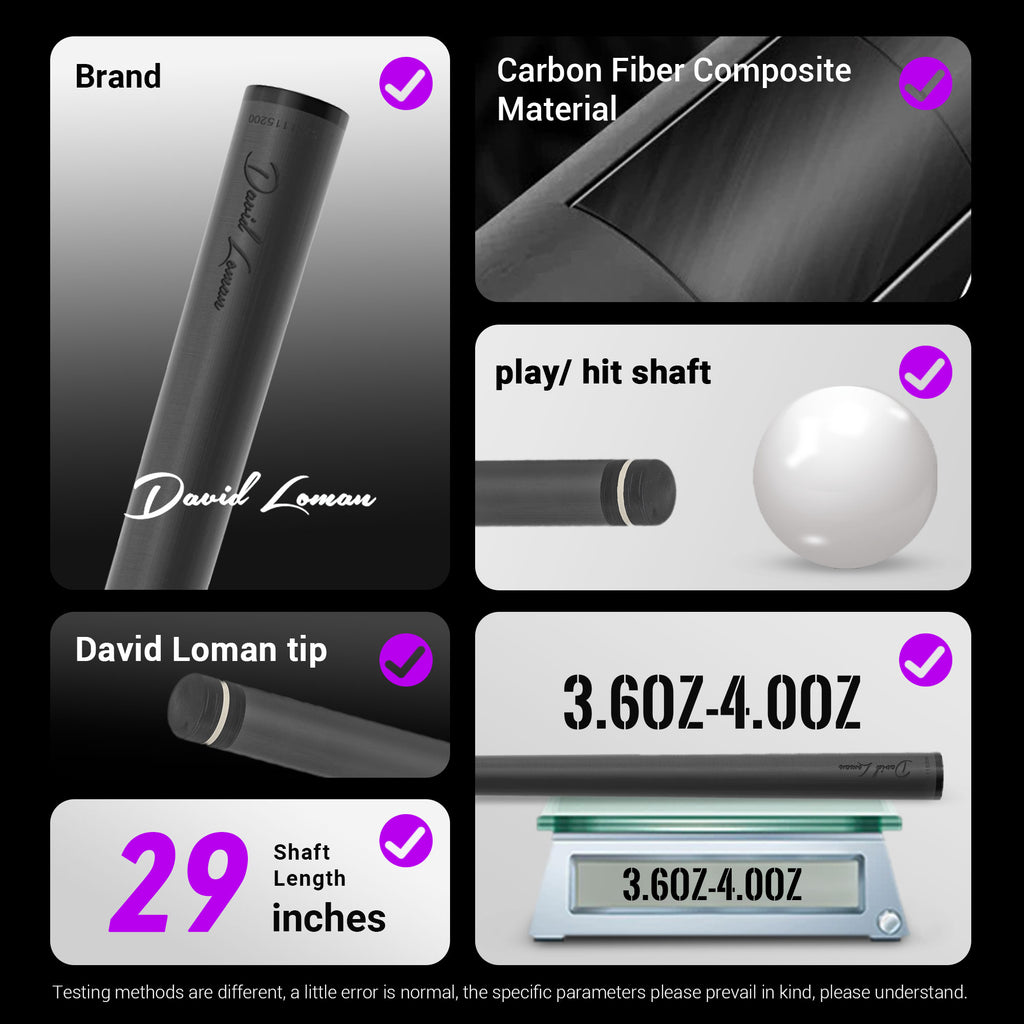 DAVID LOMAN - 29.13" /Radial Wavy 3/8-10 3/8-11 3/8-14 Uni-Loc 5/16-18 Carbon Fiber Pool Cue Shaft, Low Deflection Cue Stick Shaft,Professional Cue Stick Shaft
