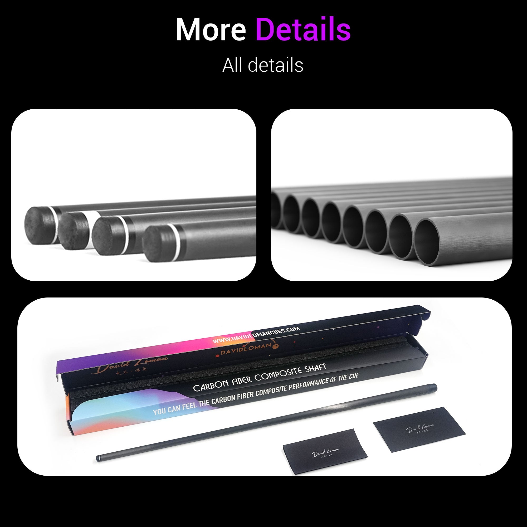 DAVID LOMAN - 29.13" /Radial Wavy 3/8-10 3/8-11 3/8-14 Uni-Loc 5/16-18 Carbon Fiber Pool Cue Shaft, Low Deflection Cue Stick Shaft,Professional Cue Stick Shaft