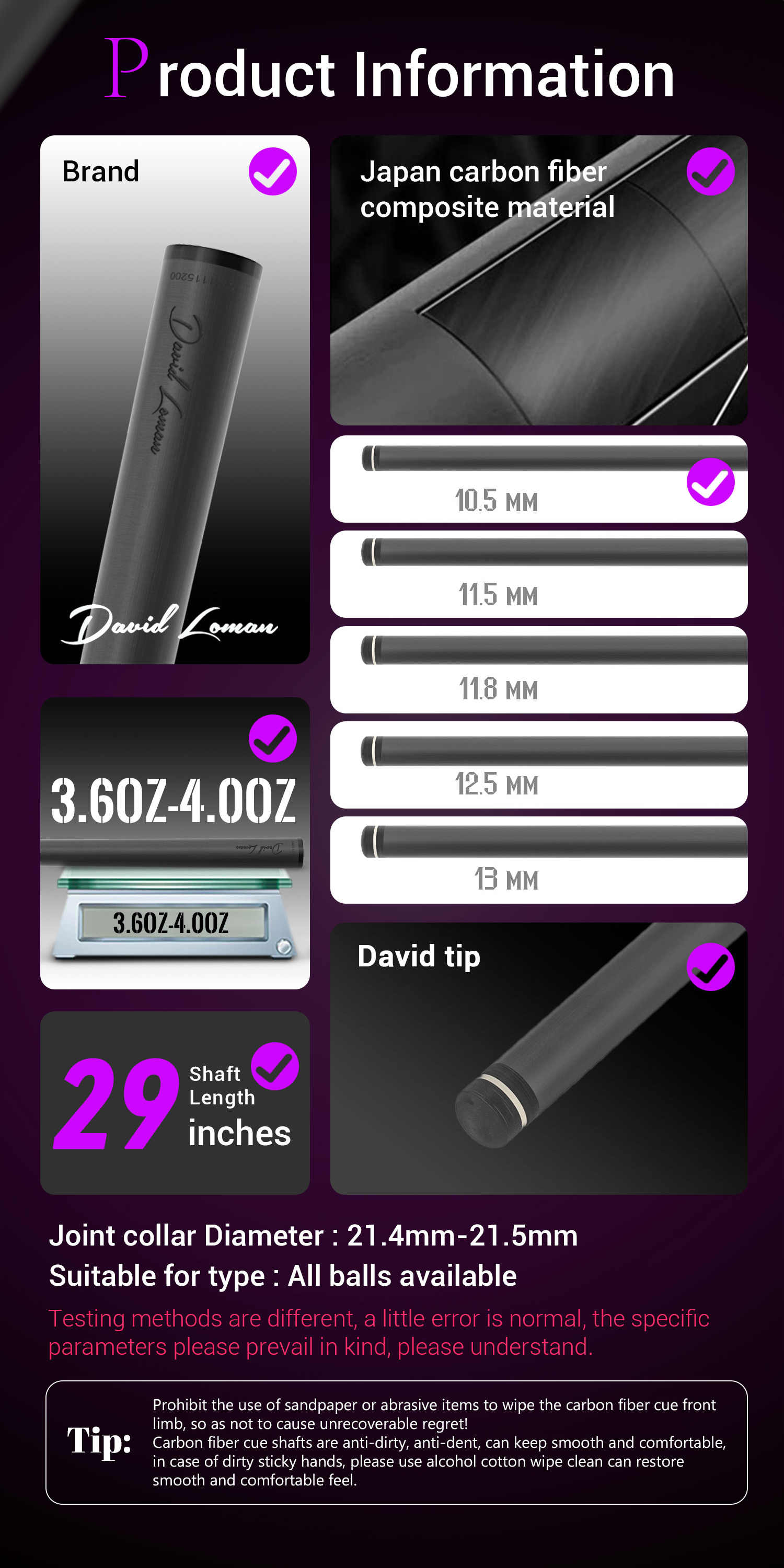 David Loman First-generation version Play/Hit cue Shaft Carbon Fiber Pool Cue Shaft