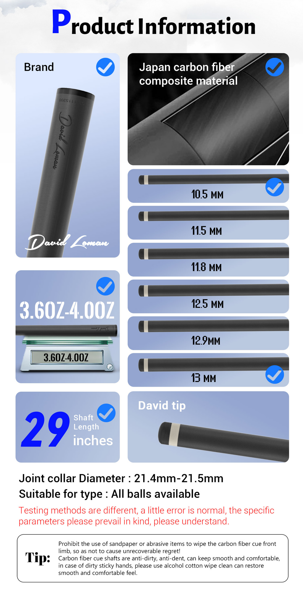 David Loman PRO Version Carbon Fiber Professional billiards cue shaft acceleration taper juma ferrule With silencing foam