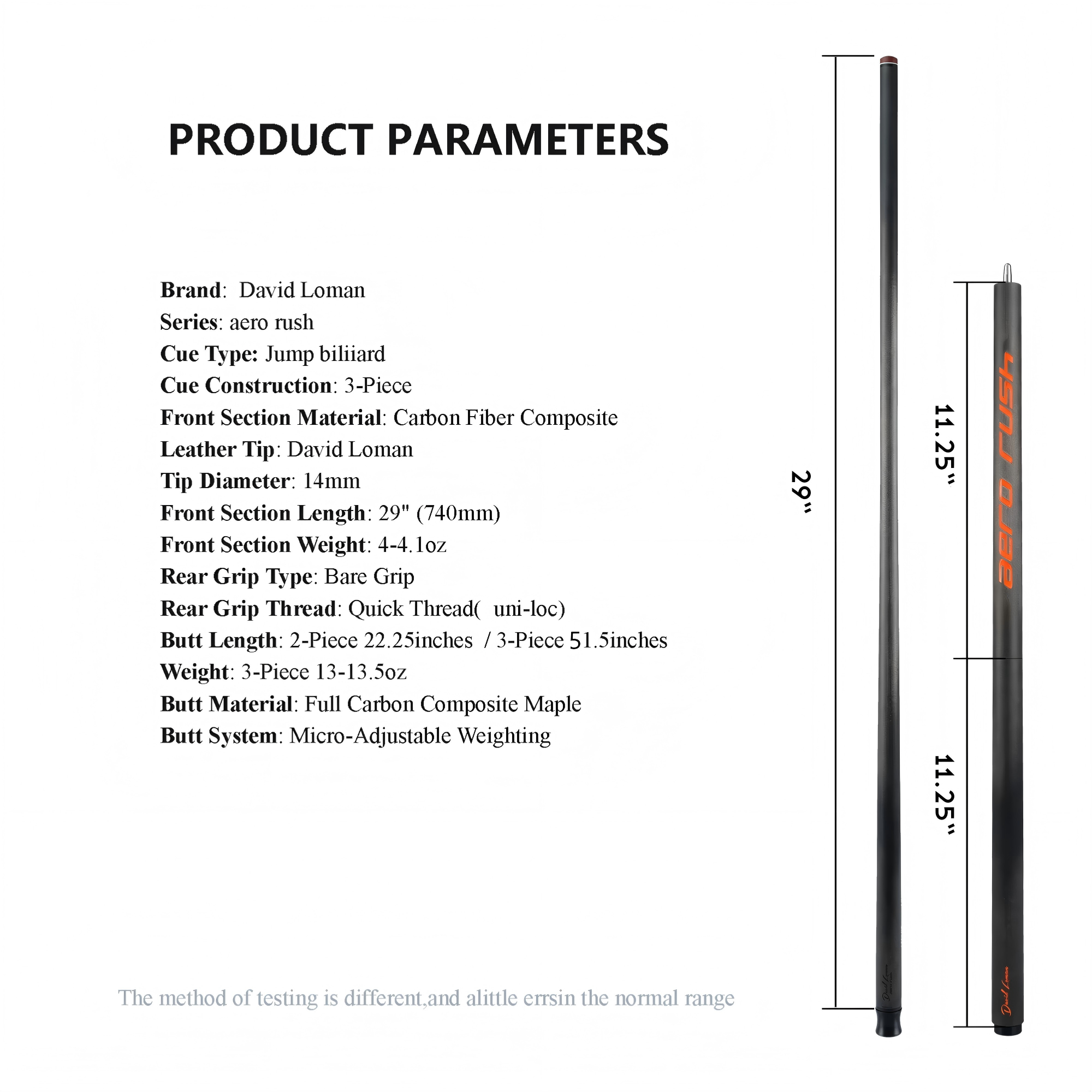 DAVID LOMAN AERORUSH Jump Break Cue 13~14oz,3 Piece Pool Stick 14mm Bakelite Tip for Explosive Breaks and Effortless Jumps 51.5 inches