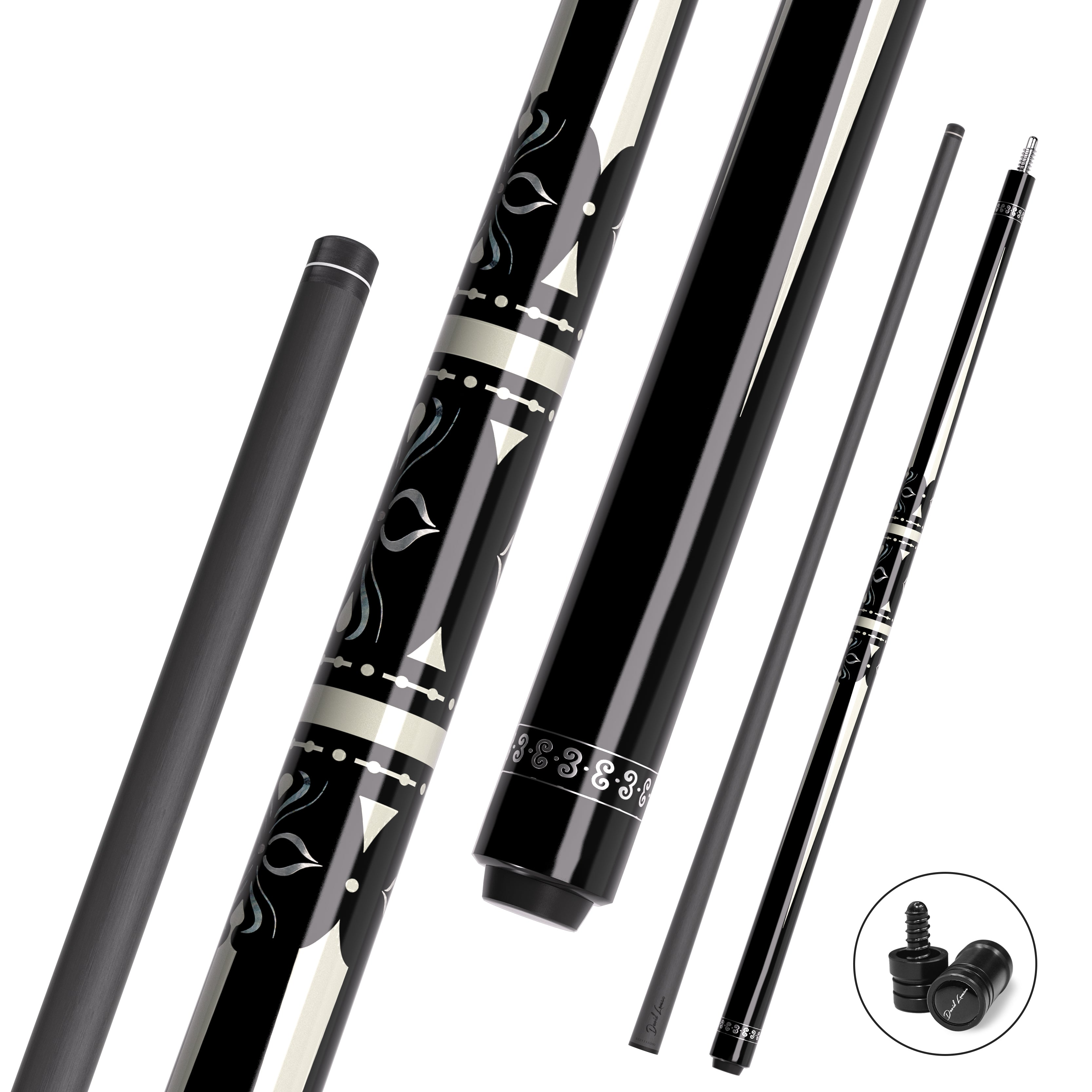 DAVID LOMAN Carbon Fiber Pool Cue 58 inches ,3/8 * 8-Pin Joint 11.5mm、12.5mm，19oz/19.5oz