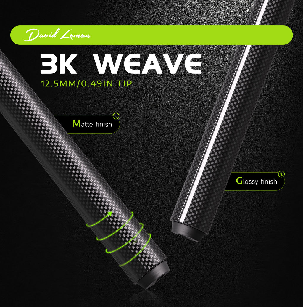 DAVID LOMAN 3k weave carbon fiber pool cue  12.5mm 19.5oz