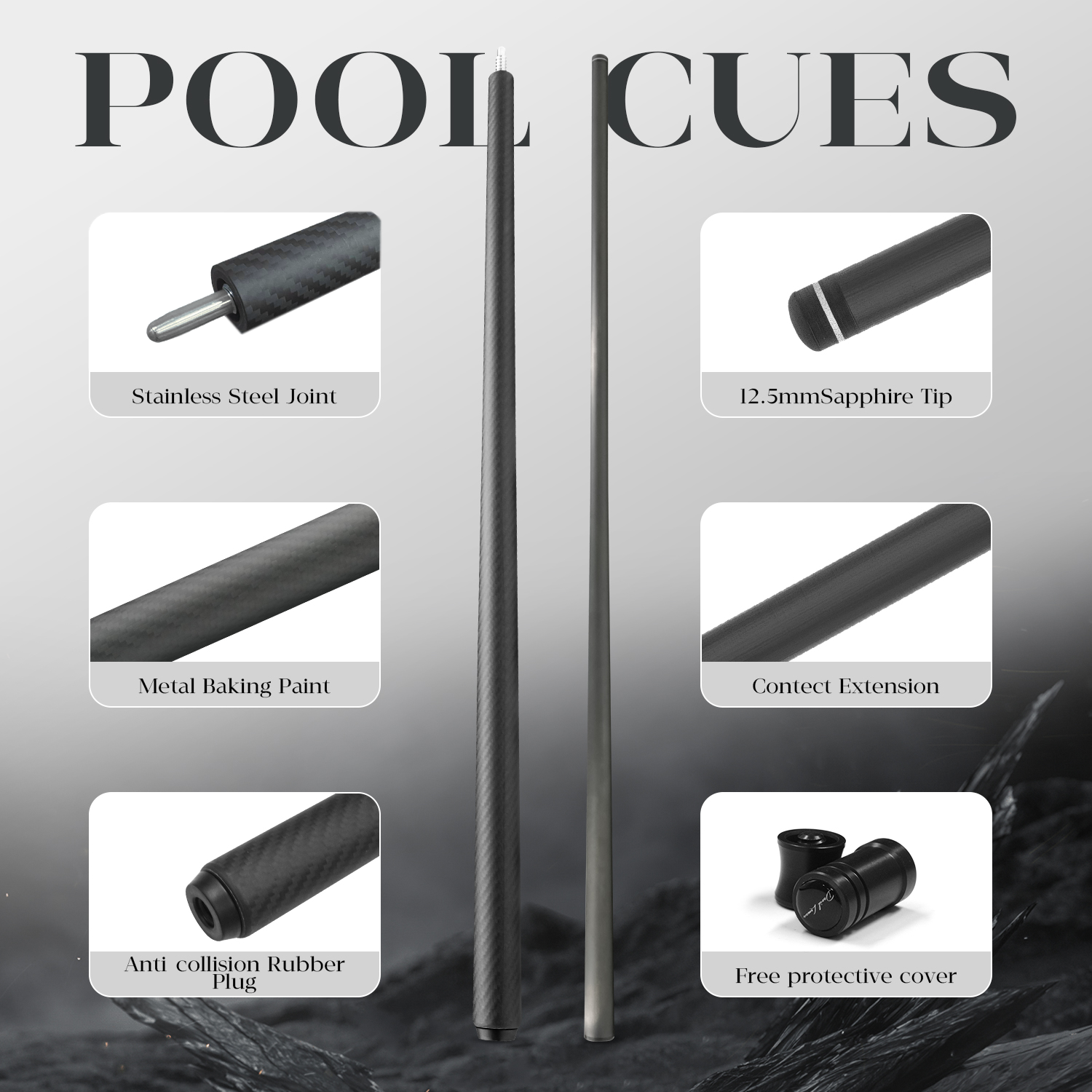 David Loman Billiard Cue 100 % Carbon Fiber Pool Cue stick 58 inches,11.5mm/12.5mm Pen Tip Professional carbon fiber Billard cue