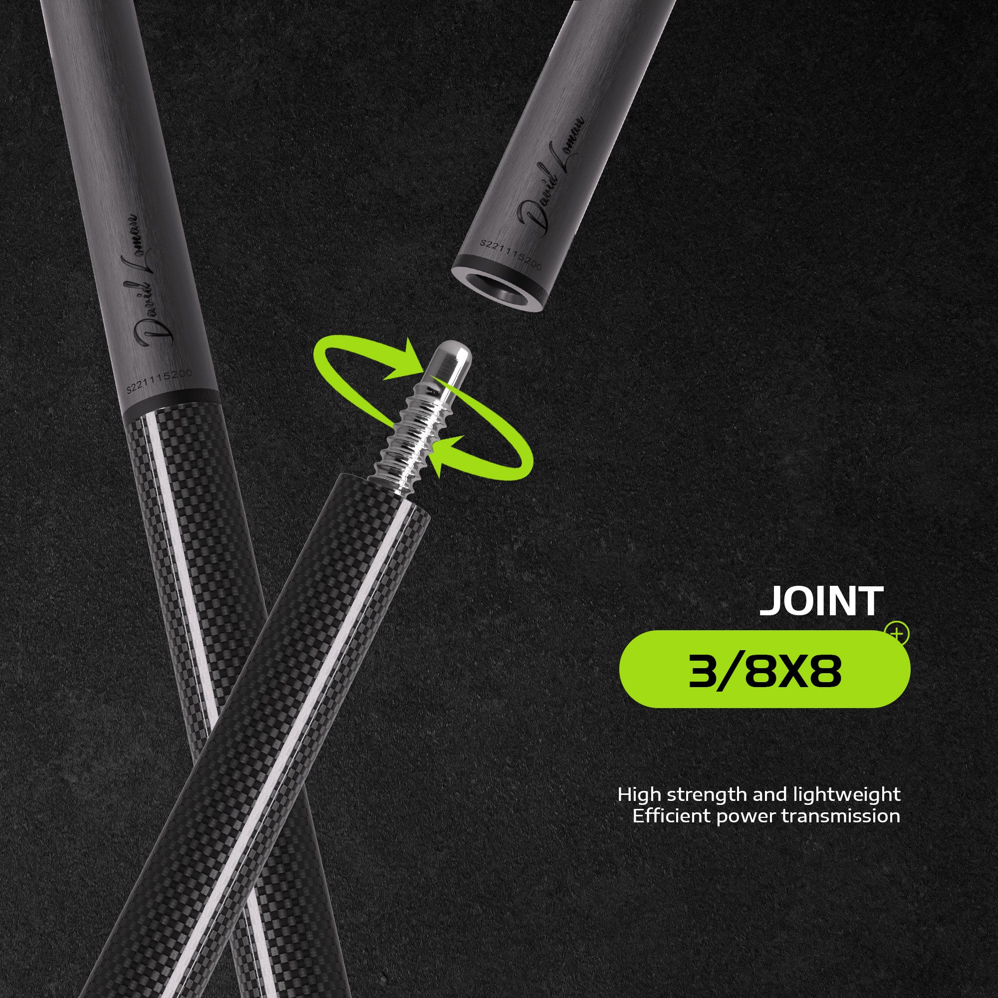 DAVID LOMAN 3k weave carbon fiber pool cue  12.5mm 19.5oz