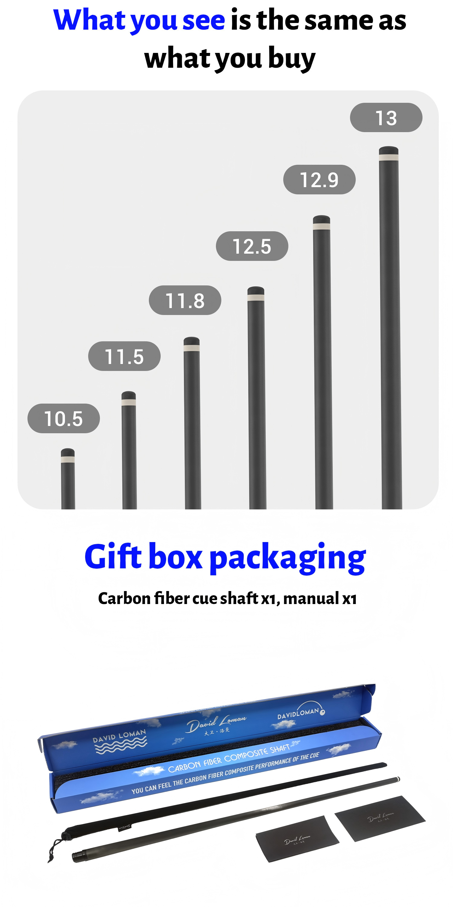 David Loman PRO Version Carbon Fiber Professional billiards cue shaft acceleration taper juma ferrule With silencing foam