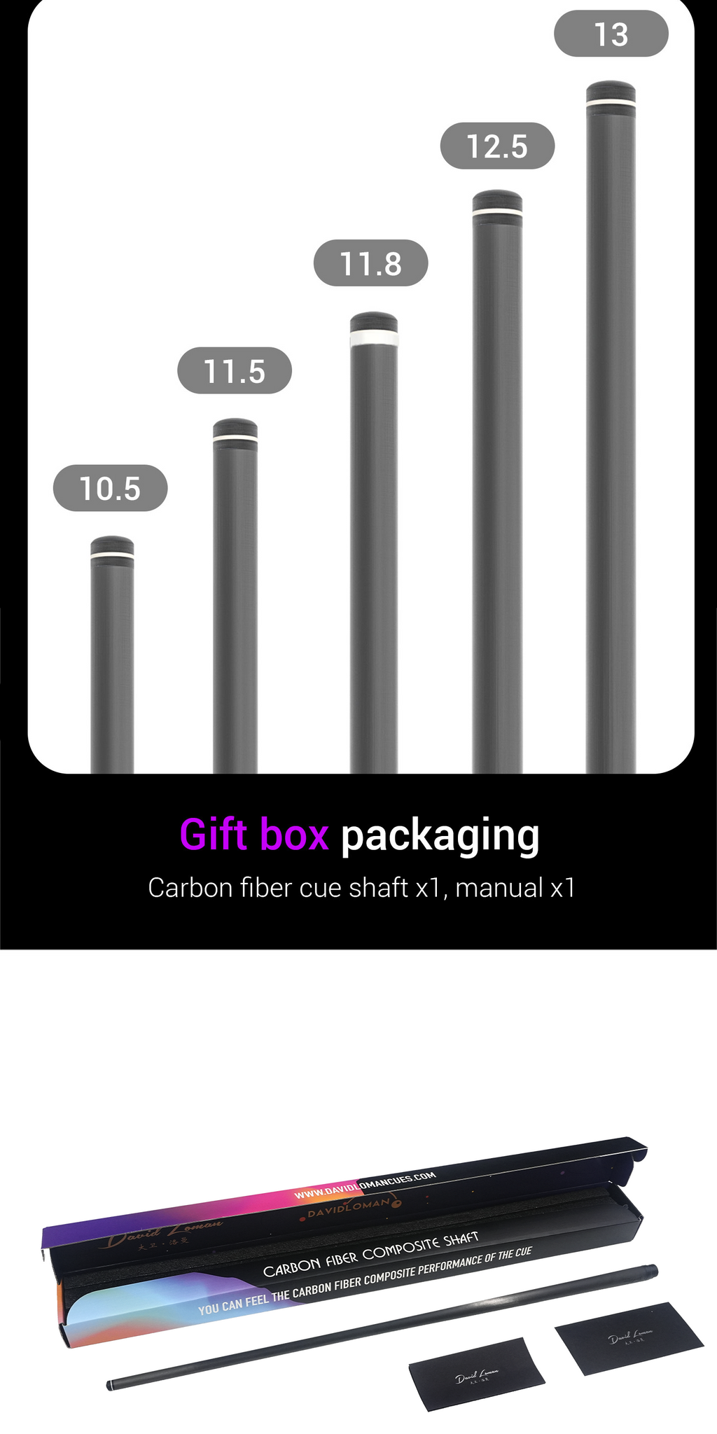 David Loman First-generation version Play/Hit cue Shaft Carbon Fiber Pool Cue Shaft