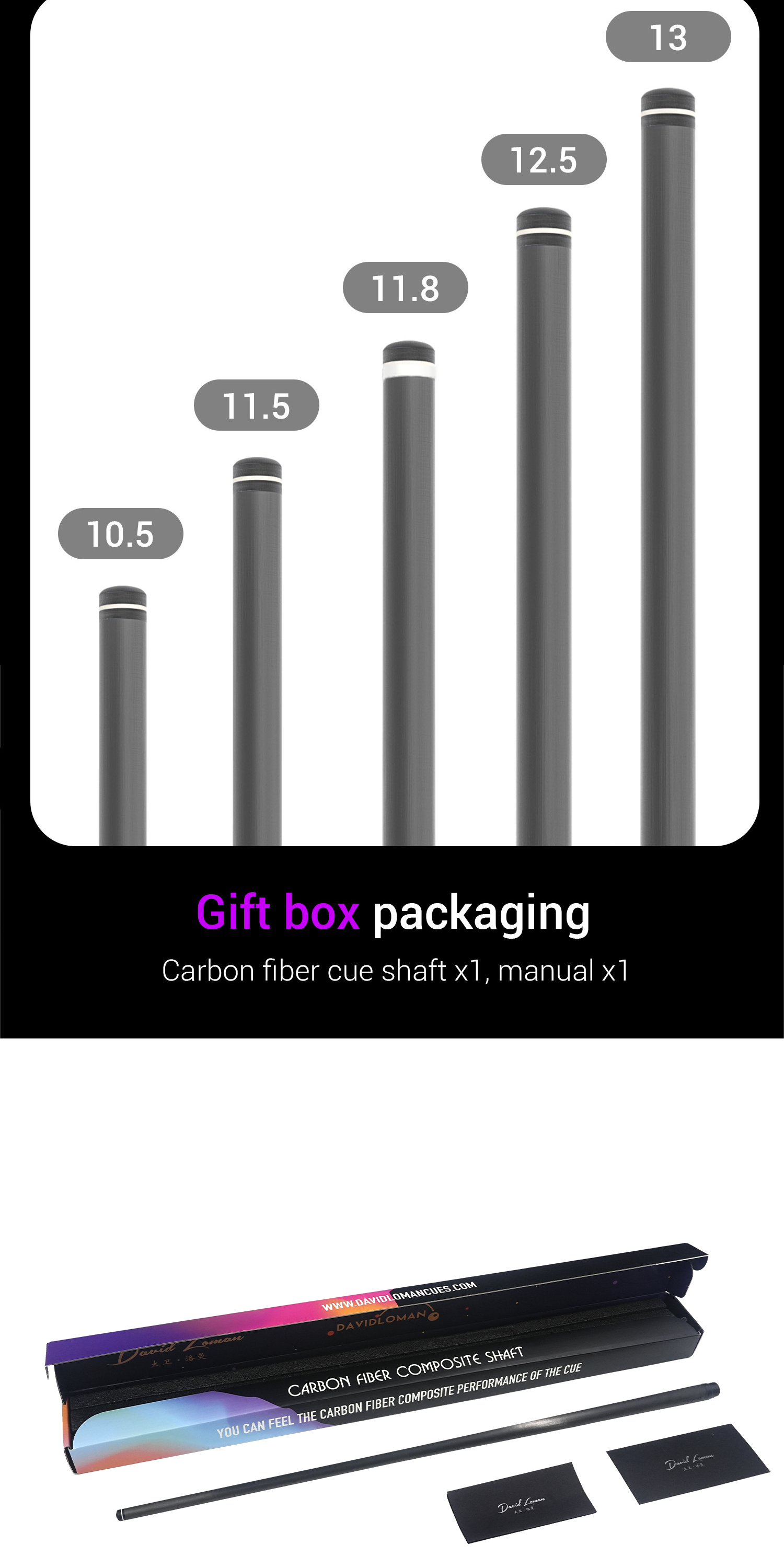 David Loman First-generation version Play/Hit cue Shaft Carbon Fiber Pool Cue Shaft