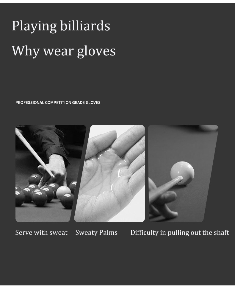 Professional billiards cue gloves Anti slip sweat absorbing breathable pool cue gloves